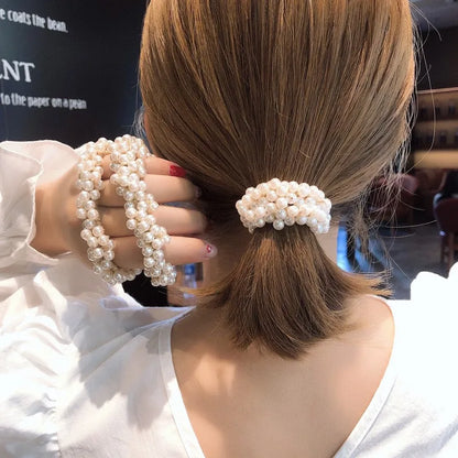 Women'S Fashion Geometric Solid Color Imitation Pearl Cloth Hair Tie