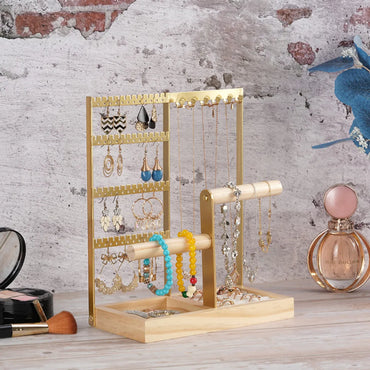 Fashion Geometric Solid Wood Iron Jewelry Display Jewelry Rack