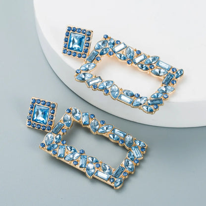 Fashion Geometric Square Alloy Inlaid Color Rhinestones Earrings Wholesale Nihaojewelry