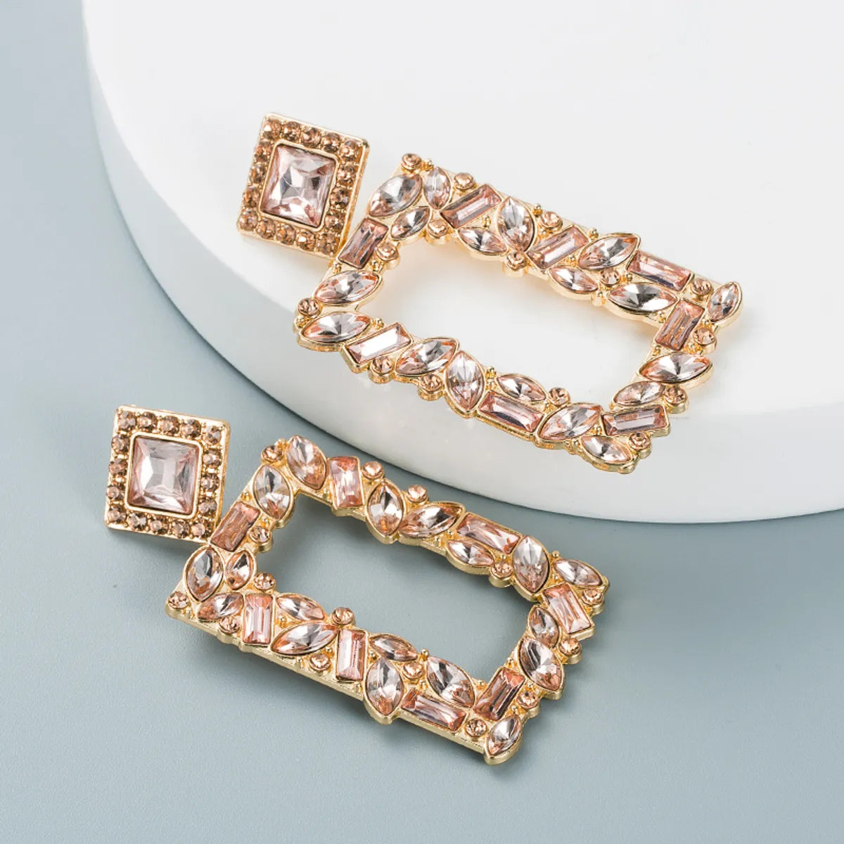 Fashion Geometric Square Alloy Inlaid Color Rhinestones Earrings Wholesale Nihaojewelry