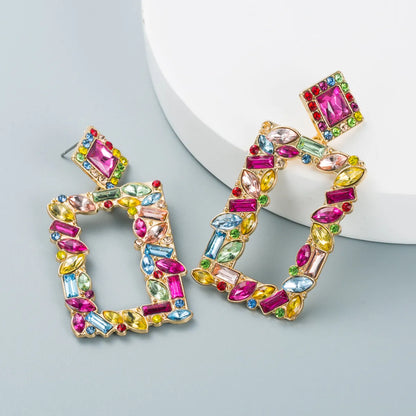 Fashion Geometric Square Alloy Inlaid Color Rhinestones Earrings Wholesale Nihaojewelry