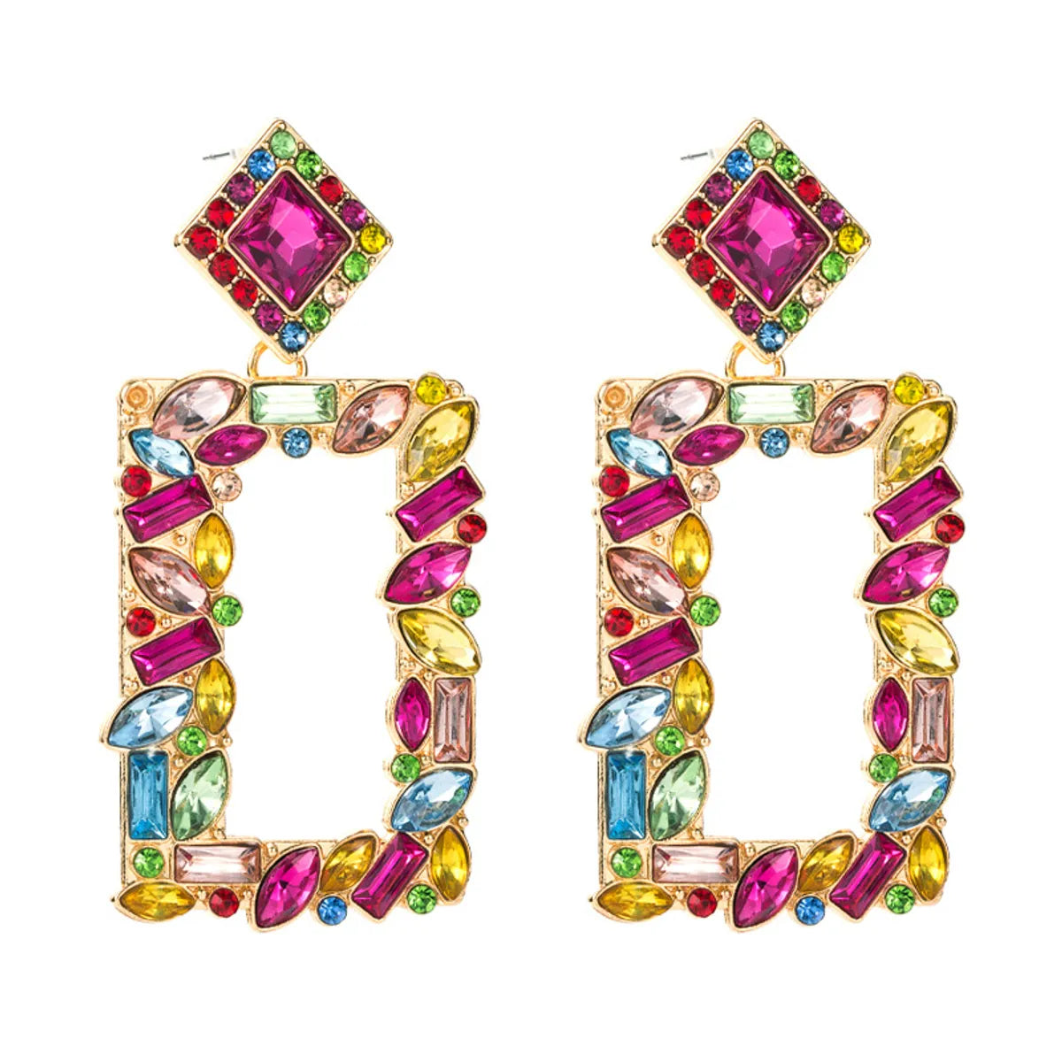 Fashion Geometric Diamond Alloy Artificial Gemstones Earrings