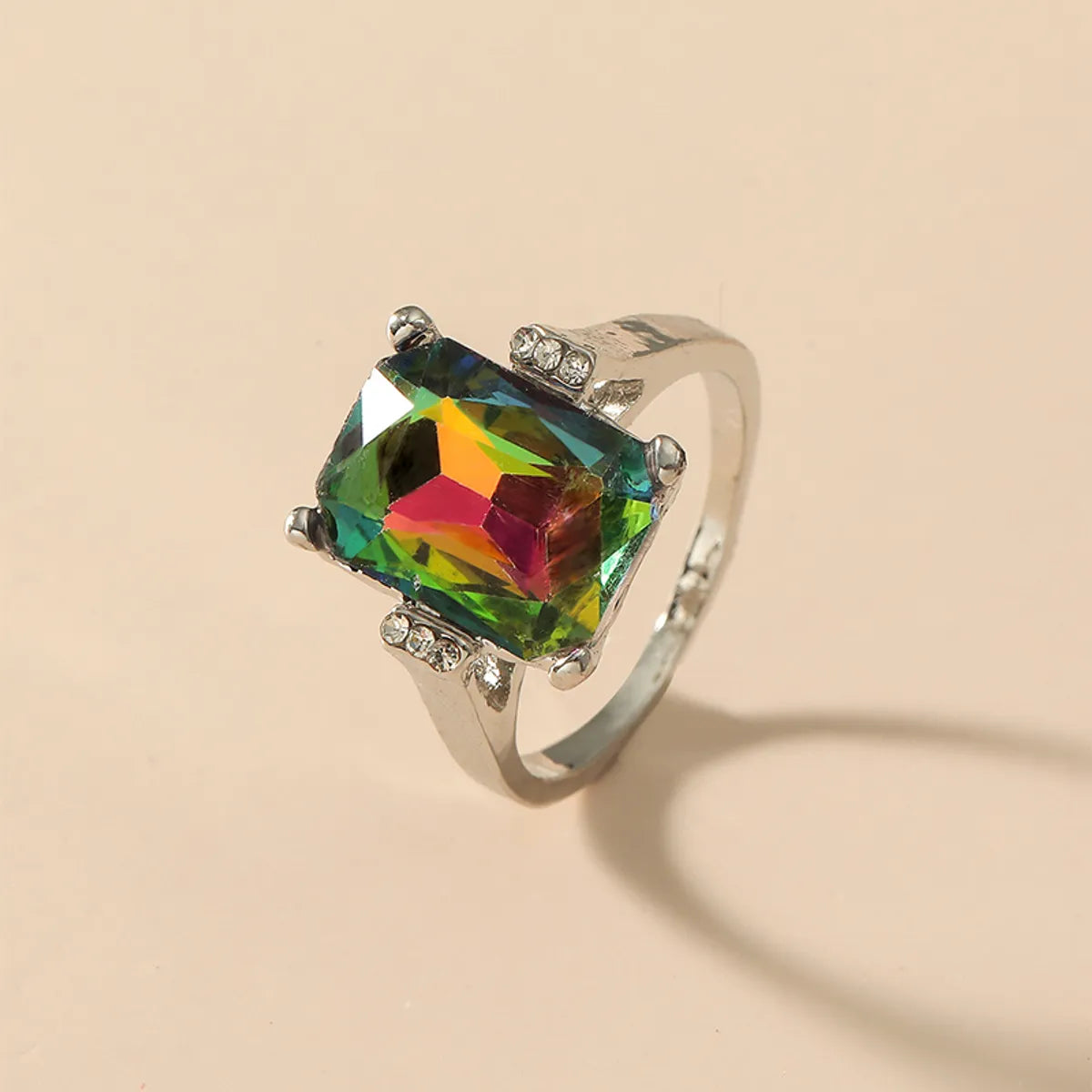 Fashion Geometric Square Colorful Sapphire Crystal Alloy Ring