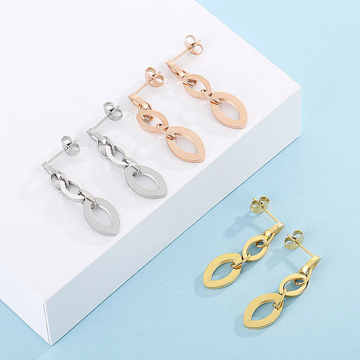 Fashion Geometric Stainless Steel Drop Earrings Patchwork Stainless Steel Earrings