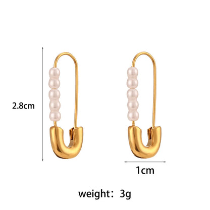 Fashion Geometric Stainless Steel Earrings Inlay Artificial Pearls Stainless Steel Earrings