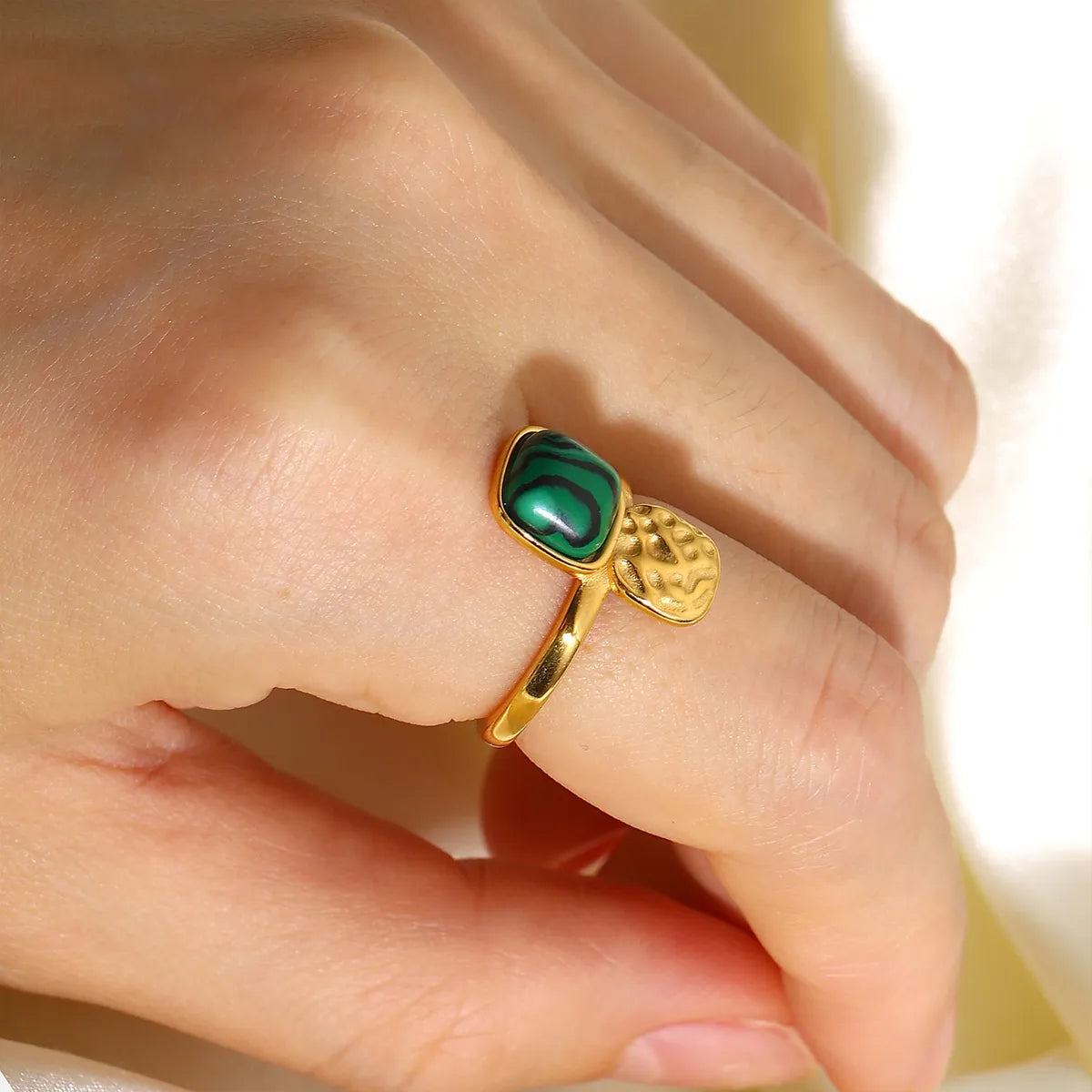 Fashion Geometric Stainless Steel Gold Plated Natural Stone Gold Plated Open Ring