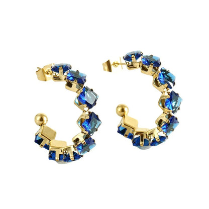 Fashion Geometric Stainless Steel Gold Plated Zircon Earrings 1 Pair