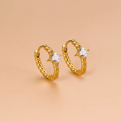 1 Pair Fashion Geometric Gold Plated Stainless Steel Zircon Gold Plated Hoop Earrings