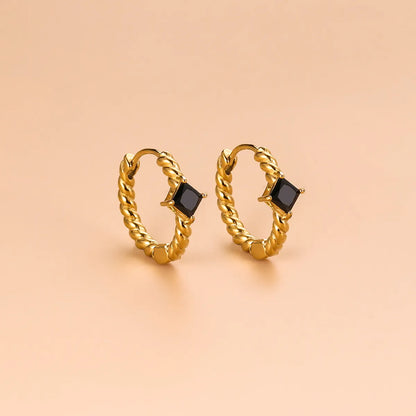 1 Pair Fashion Geometric Gold Plated Stainless Steel Zircon Gold Plated Hoop Earrings