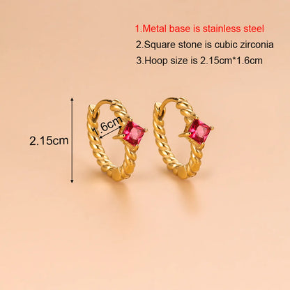 1 Pair Fashion Geometric Gold Plated Stainless Steel Zircon Gold Plated Hoop Earrings