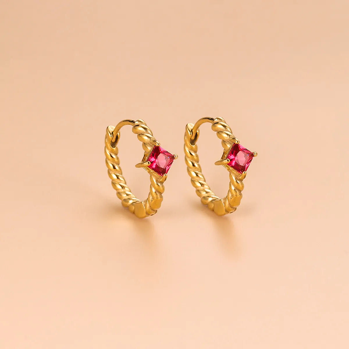 1 Pair Fashion Geometric Gold Plated Stainless Steel Zircon Gold Plated Hoop Earrings