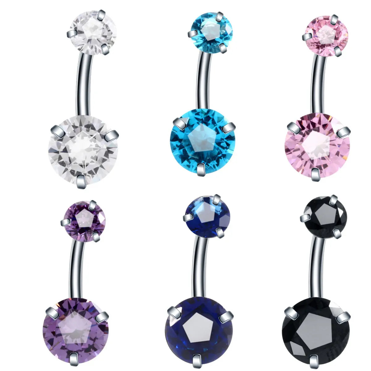 Fashion Geometric Stainless Steel Inlaid Zircon Belly Ring