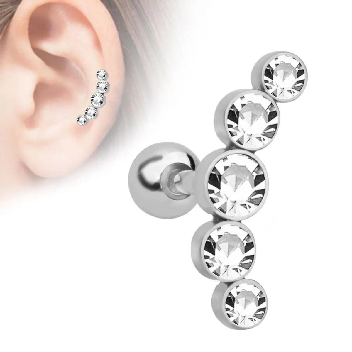 Fashion Geometric Stainless Steel Inlay Artificial Diamond Ear Studs 1 Piece