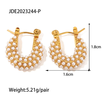 1 Pair Fashion Geometric Inlay Stainless Steel Artificial Pearls 18k Gold Plated Earrings