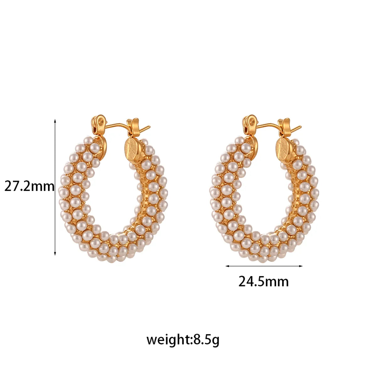 Fashion Geometric Stainless Steel Inlay Artificial Pearls Gold Plated Hoop Earrings 1 Pair