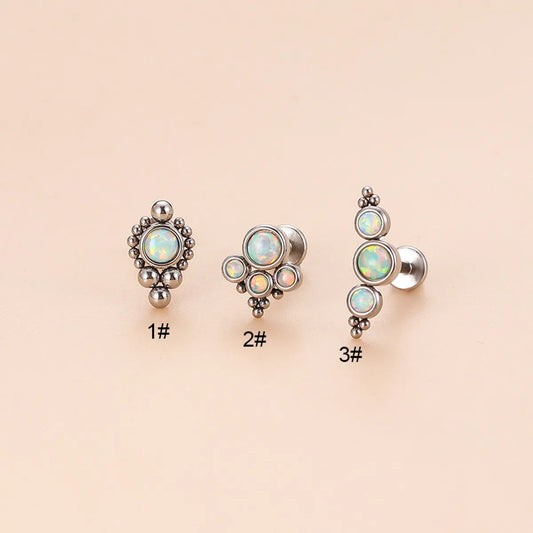 Fashion Geometric Stainless Steel Inlay Opal Gem Lip Stud 1 Piece