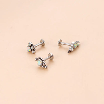 Fashion Geometric Stainless Steel Inlay Opal Gem Lip Stud 1 Piece