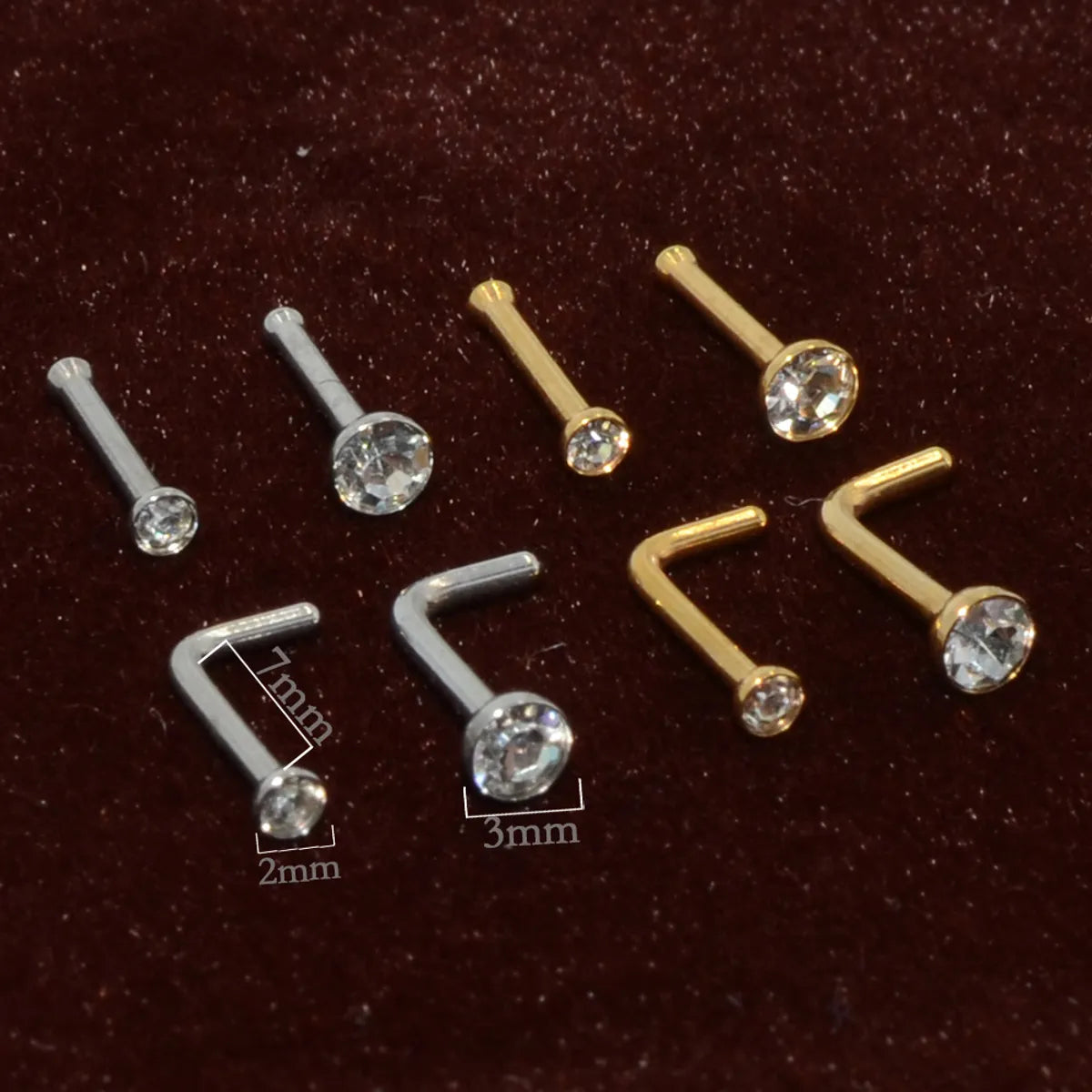 Fashion Geometric Stainless Steel Inlay Rhinestones Nose Studs