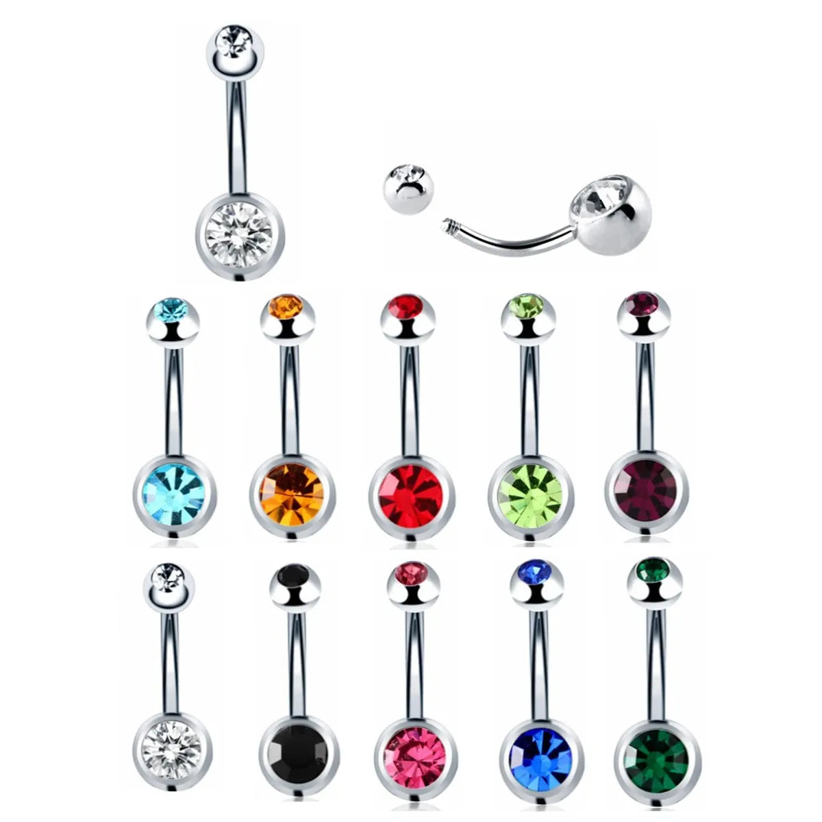 Fashion Geometric Stainless Steel Inlay Zircon Belly Ring