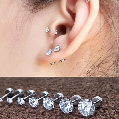 Fashion Geometric Stainless Steel Inlay Zircon Ear Studs 1 Pair