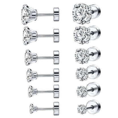 Fashion Geometric Stainless Steel Inlay Zircon Ear Studs 1 Pair