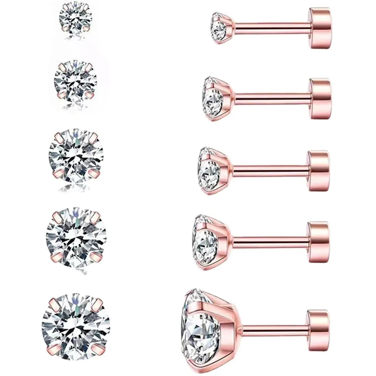 Fashion Geometric Stainless Steel Inlay Zircon Ear Studs 1 Pair