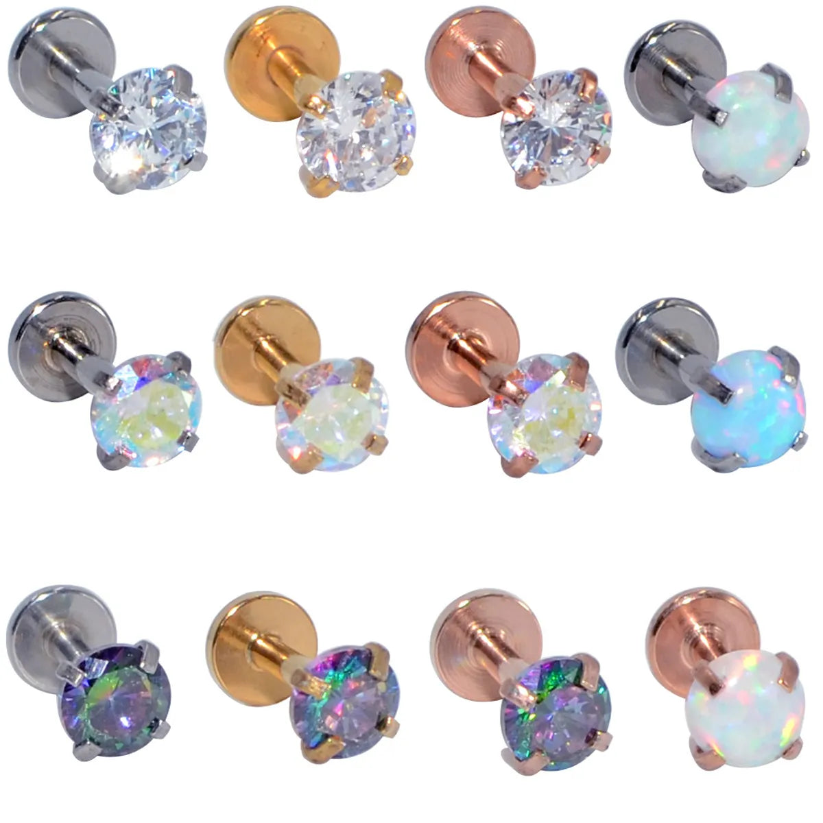 Fashion Geometric Stainless Steel Inlay Zircon Women's Lip Stud Ear Studs 1 Piece