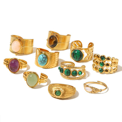 Fashion Geometric Stainless Steel Irregular Artificial Gemstones Gold Plated Rings