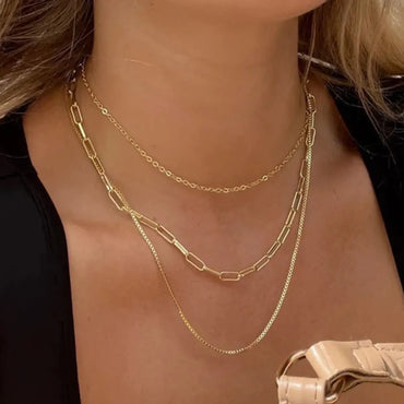 Fashion Geometric Stainless Steel Layered Necklaces Gold Plated Stainless Steel Necklaces