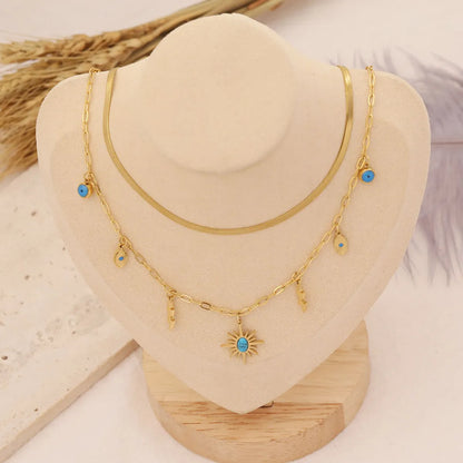 Wholesale Fashion Geometric Stainless Steel Inlay Turquoise Necklace