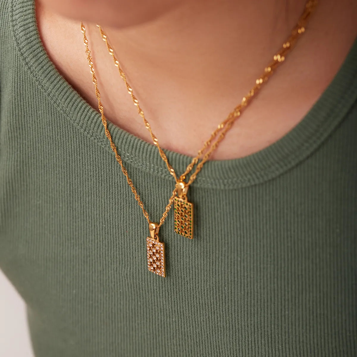 Fashion Geometric Stainless Steel Plating Zircon Gold Plated Necklace