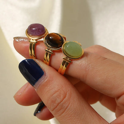 Fashion Geometric Stainless Steel Open Ring Gold Plated Artificial Gemstones Stainless Steel Rings