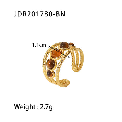 Wholesale Jewelry Fashion Geometric 304 Stainless Steel Zircon Gold Plated Open Ring