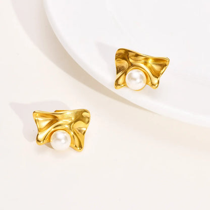 Fashion Geometric Stainless Steel Plating Artificial Pearls Ear Studs 1 Pair