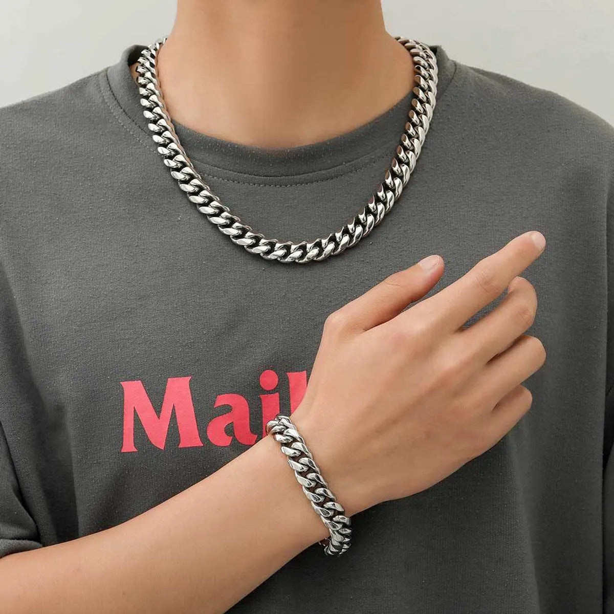 Fashion Geometric Stainless Steel Plating Bracelets Necklace 1 Piece