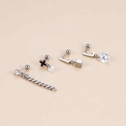 Fashion Geometric Stainless Steel Plating Inlay Zircon Ear Studs 1 Piece