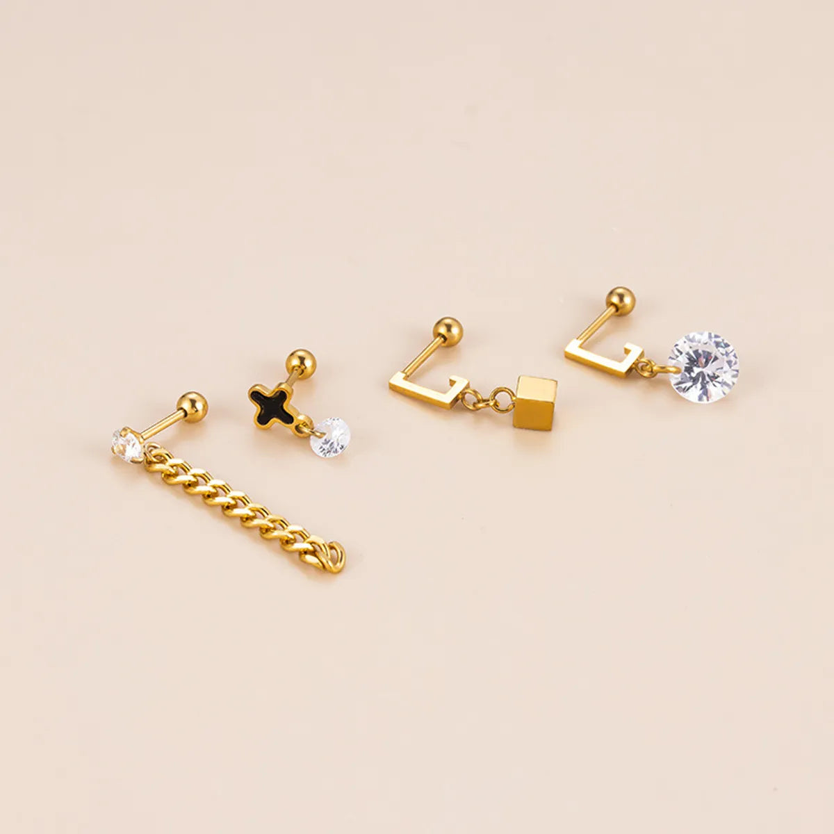 Fashion Geometric Stainless Steel Plating Inlay Zircon Ear Studs 1 Piece