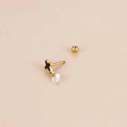 Fashion Geometric Stainless Steel Plating Inlay Zircon Ear Studs 1 Piece