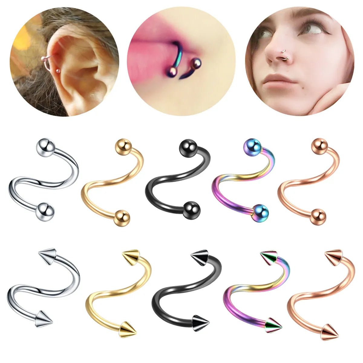 Fashion Geometric Stainless Steel Plating Lip Stud Nose Ring