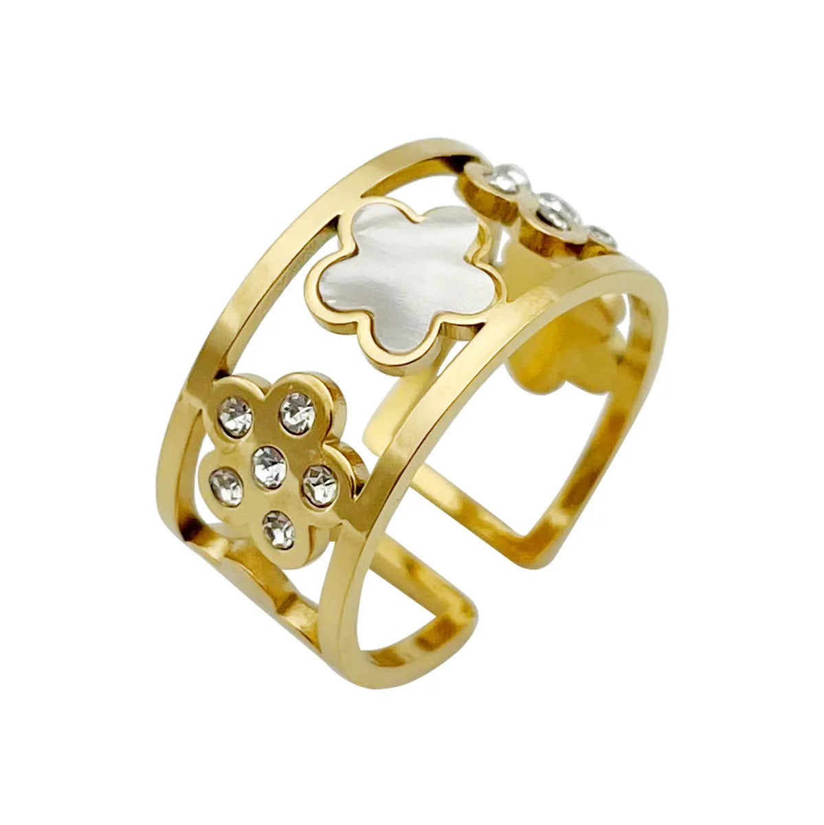 Fashion Geometric Stainless Steel Plating Rhinestones 14k Gold Plated Open Ring