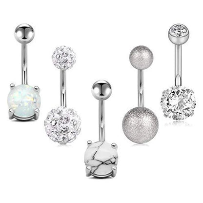 Fashion Geometric Stainless Steel Plating Zircon Belly Ring 5 Pieces