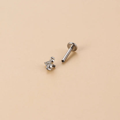 Fashion Geometric Stainless Steel Plating Zircon Lip Stud