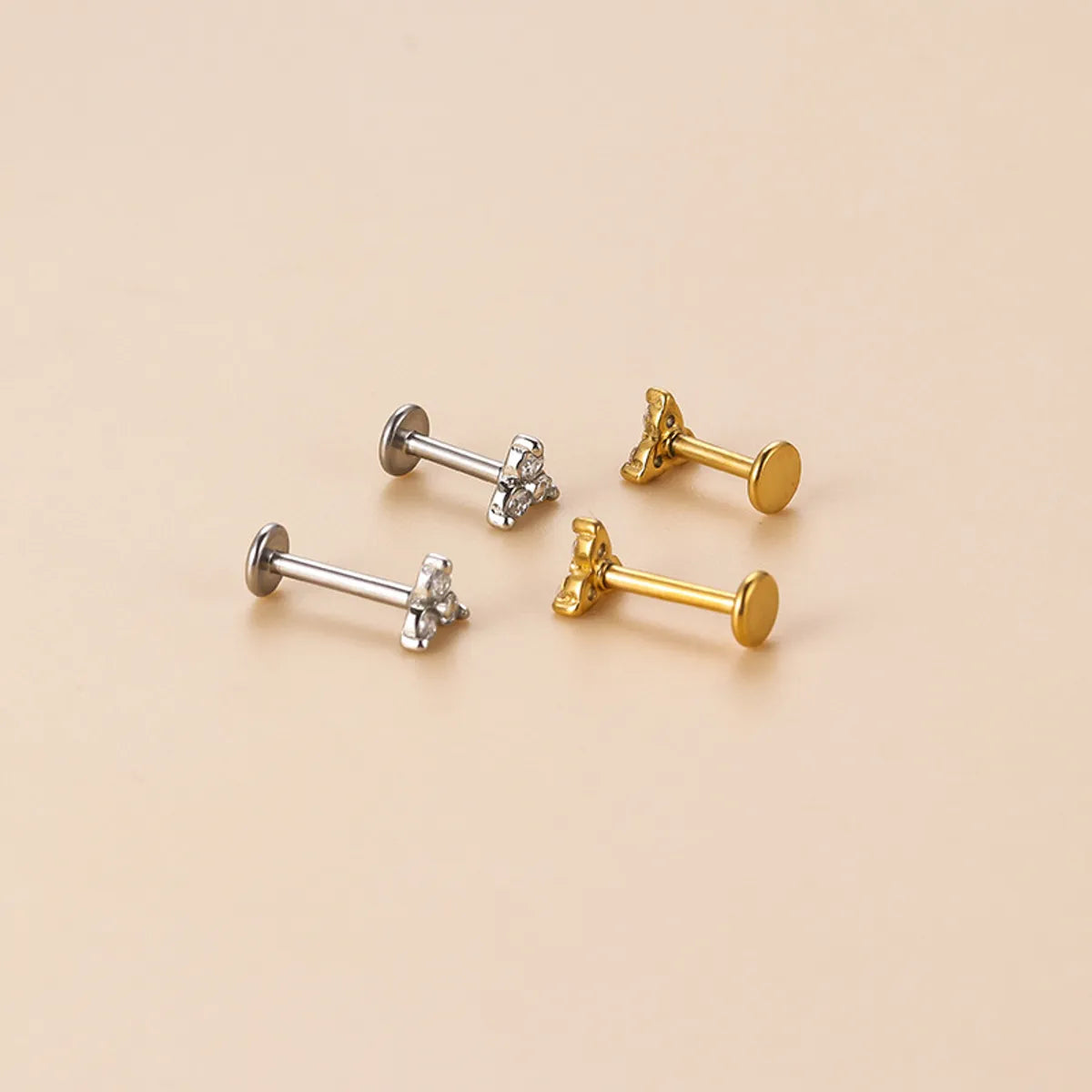 Fashion Geometric Stainless Steel Plating Zircon Lip Stud