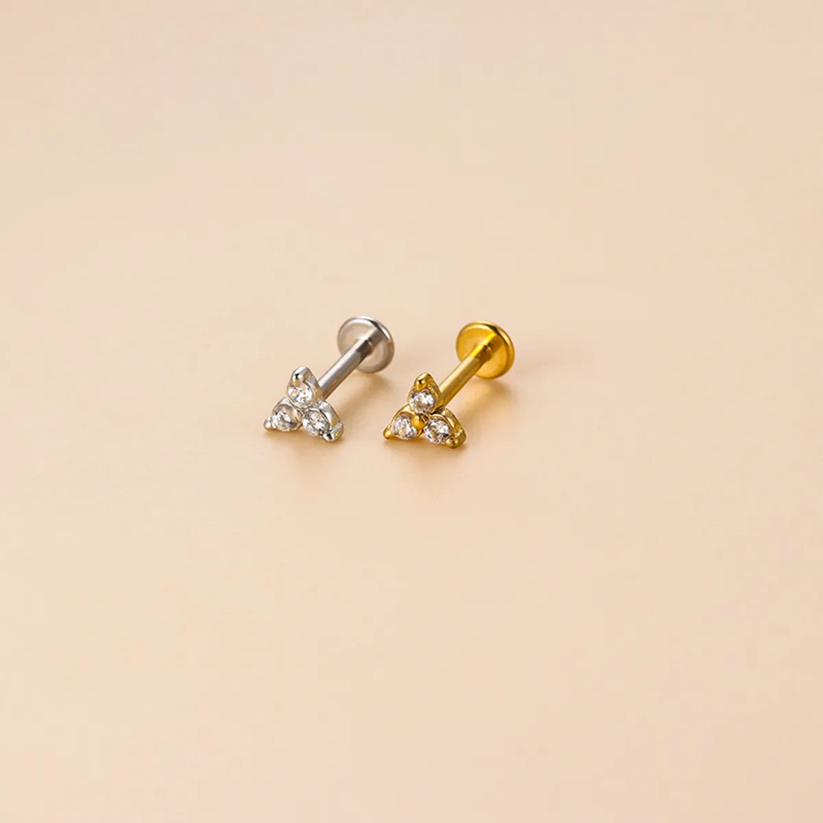 Fashion Geometric Stainless Steel Plating Zircon Lip Stud