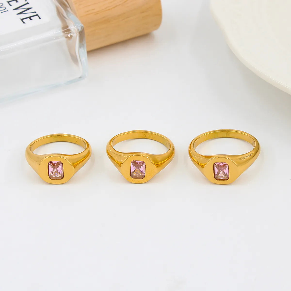 Fashion Geometric Stainless Steel Plating Zircon Rings 1 Piece