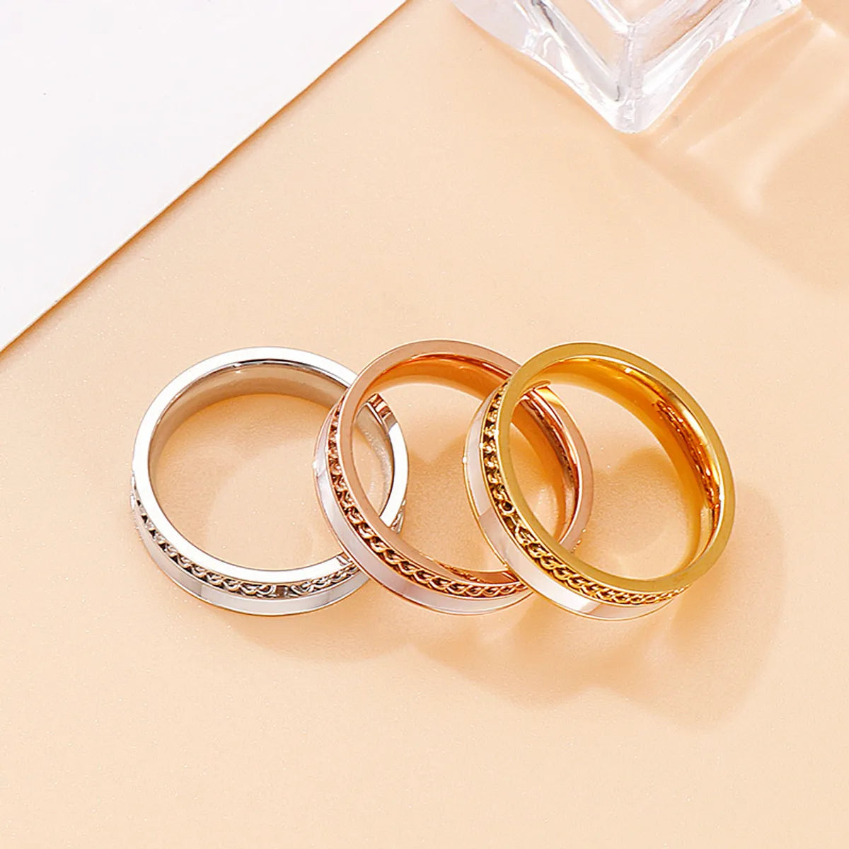 Fashion Geometric Stainless Steel Rings Inlay Shell Stainless Steel Rings