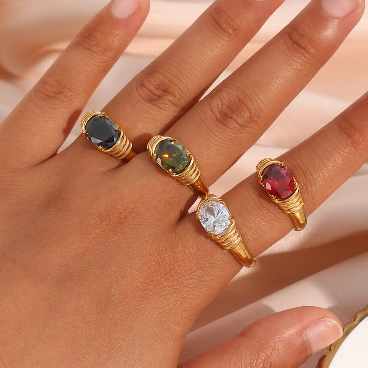 Fashion Geometric Stainless Steel Rings Plating Inlaid Zircon Zircon Stainless Steel Rings