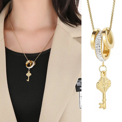 Fashion Geometric Stainless Steel Sweater Chain Rhinestones Stainless Steel Necklaces