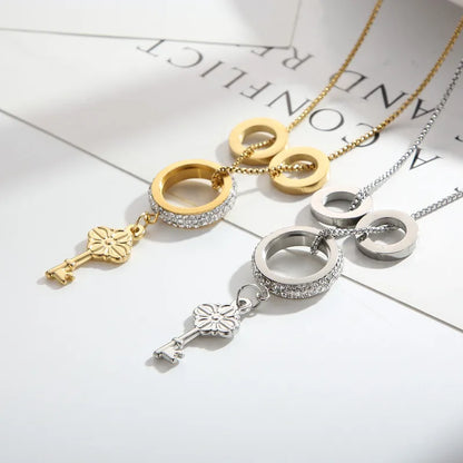 Fashion Geometric Stainless Steel Sweater Chain Rhinestones Stainless Steel Necklaces