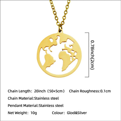 Fashion Geometric Stainless Steel World Map Pendant Glossy Three-Dimensional Creative Necklace